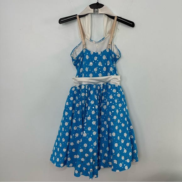 Costume Gallery Small Adult "Happy Dayz" Blue & White Polka Dots Dance Costume - Picture 2 of 12